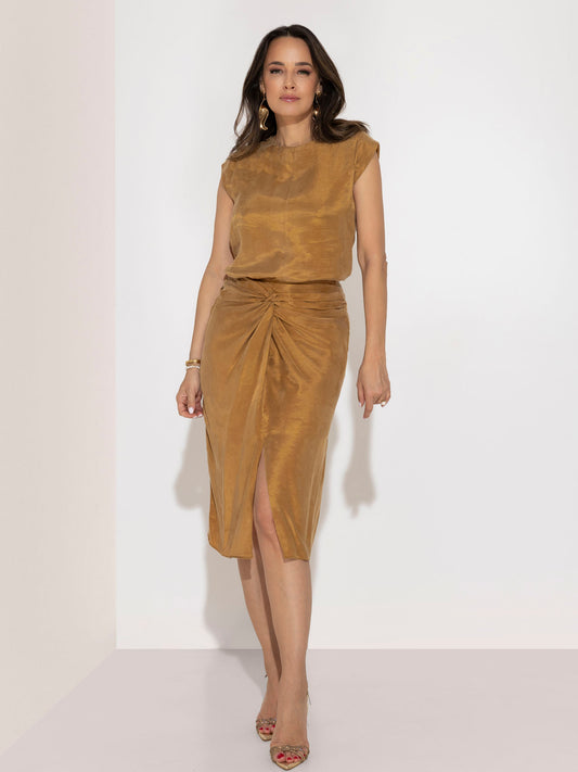 Tessa gold skirt – wrap with knot in front, 100% lyocell
